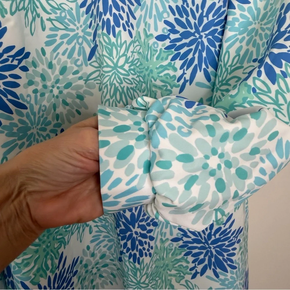Sail to Sable Blue Green Floral Shift Dress Long Sleeve Size Large resortwear - Picture 4 of 9